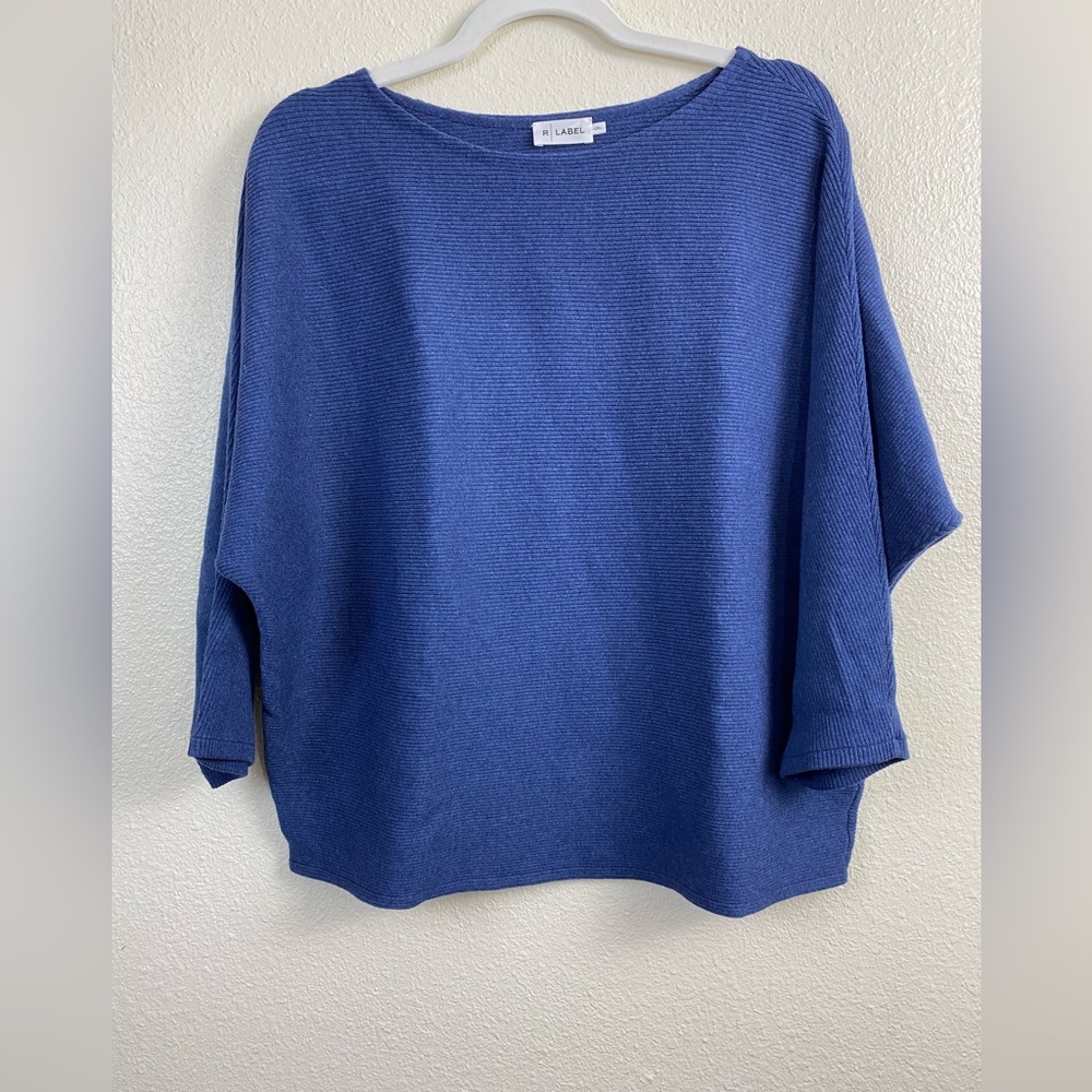 The Reset R Label Linen Blend Blue Ribbed Dolman Sleeves Sweater Size L/ XL